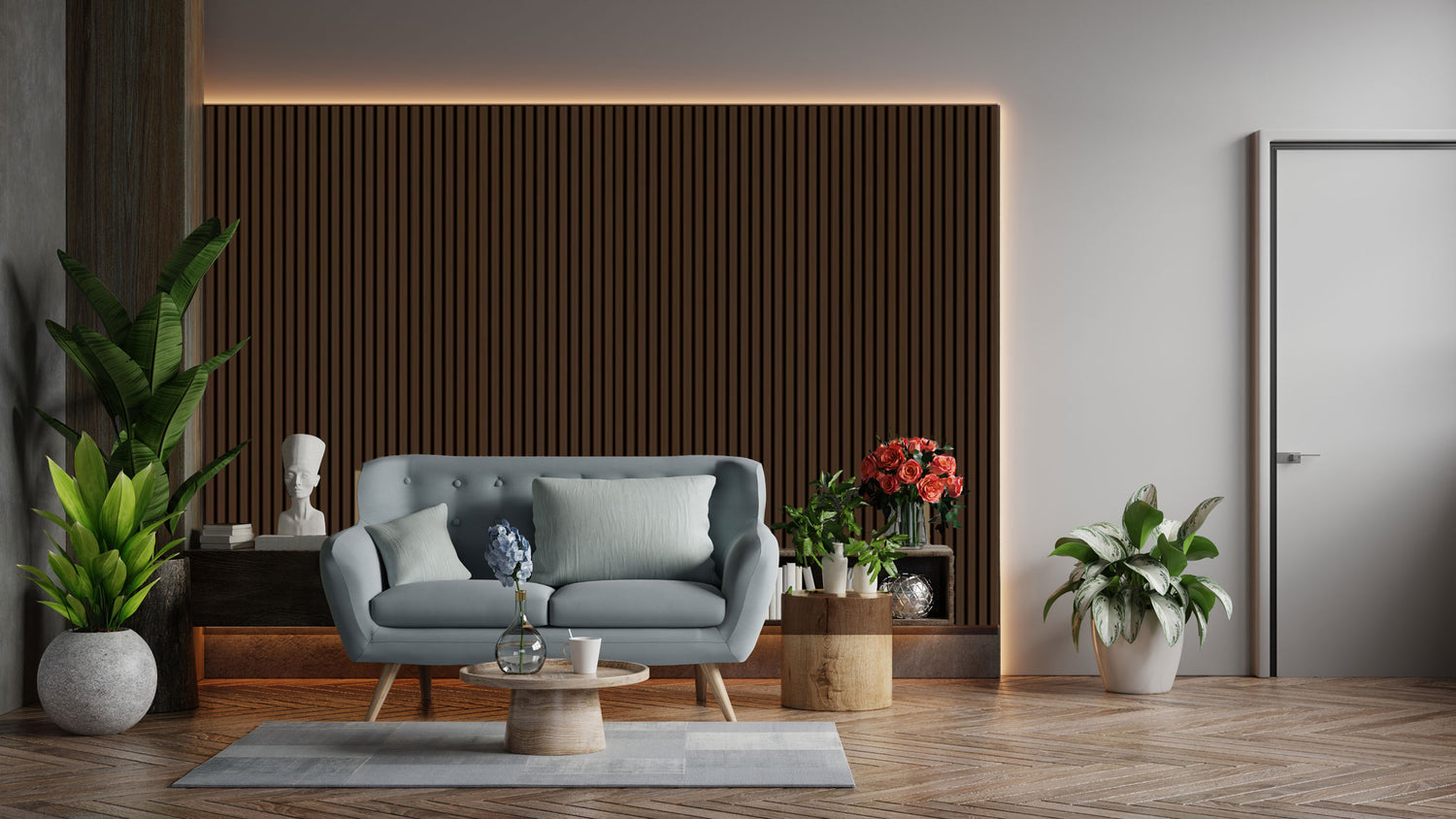 Acoustic Veneer Wall Panel in Walnut with Black Backing 2400MM x 600MM with 26MM Slat