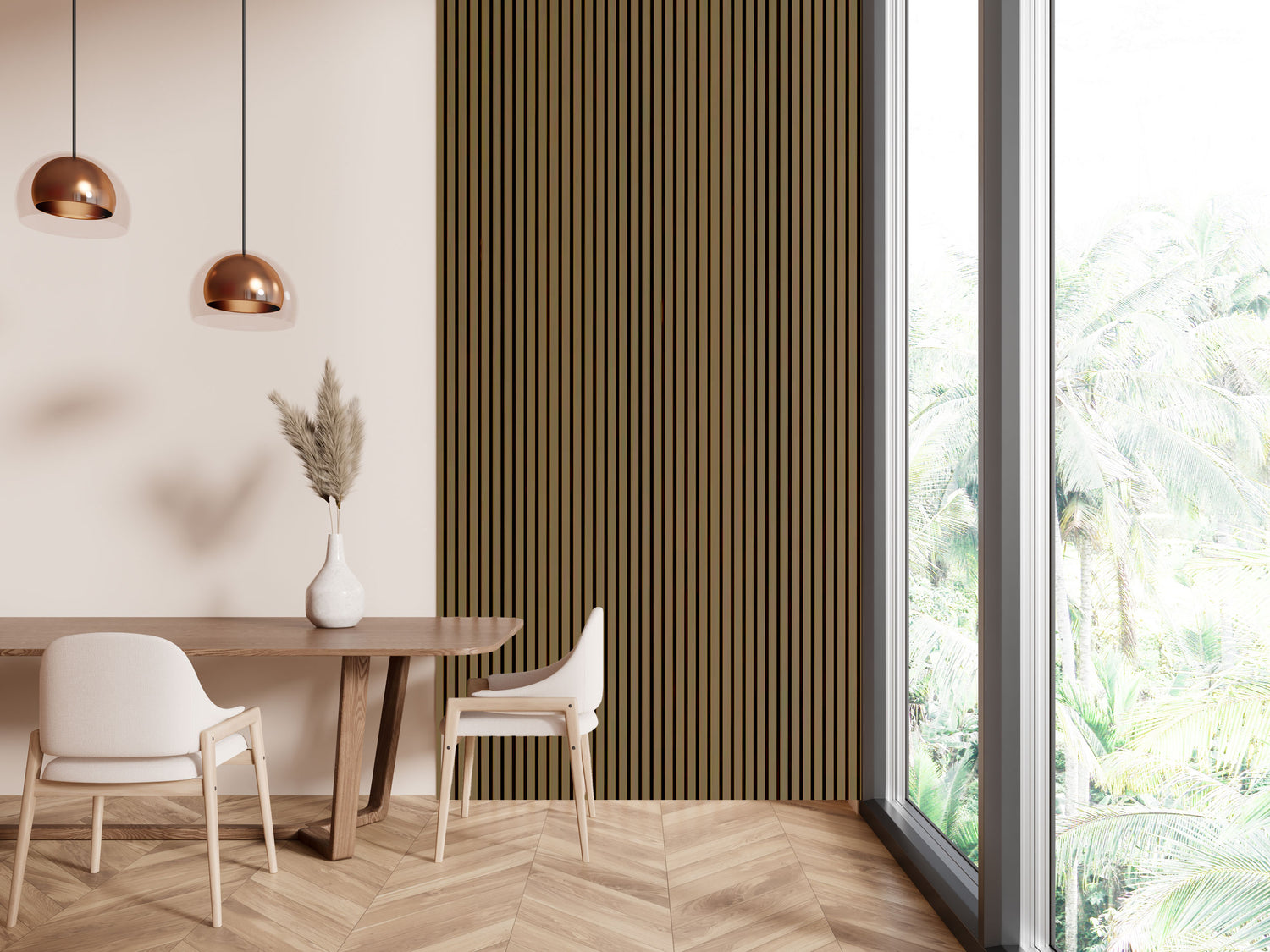 Acoustic Veneer Wall Panel in Walnut with Black Backing 2400MM x 600MM with 26MM Slat