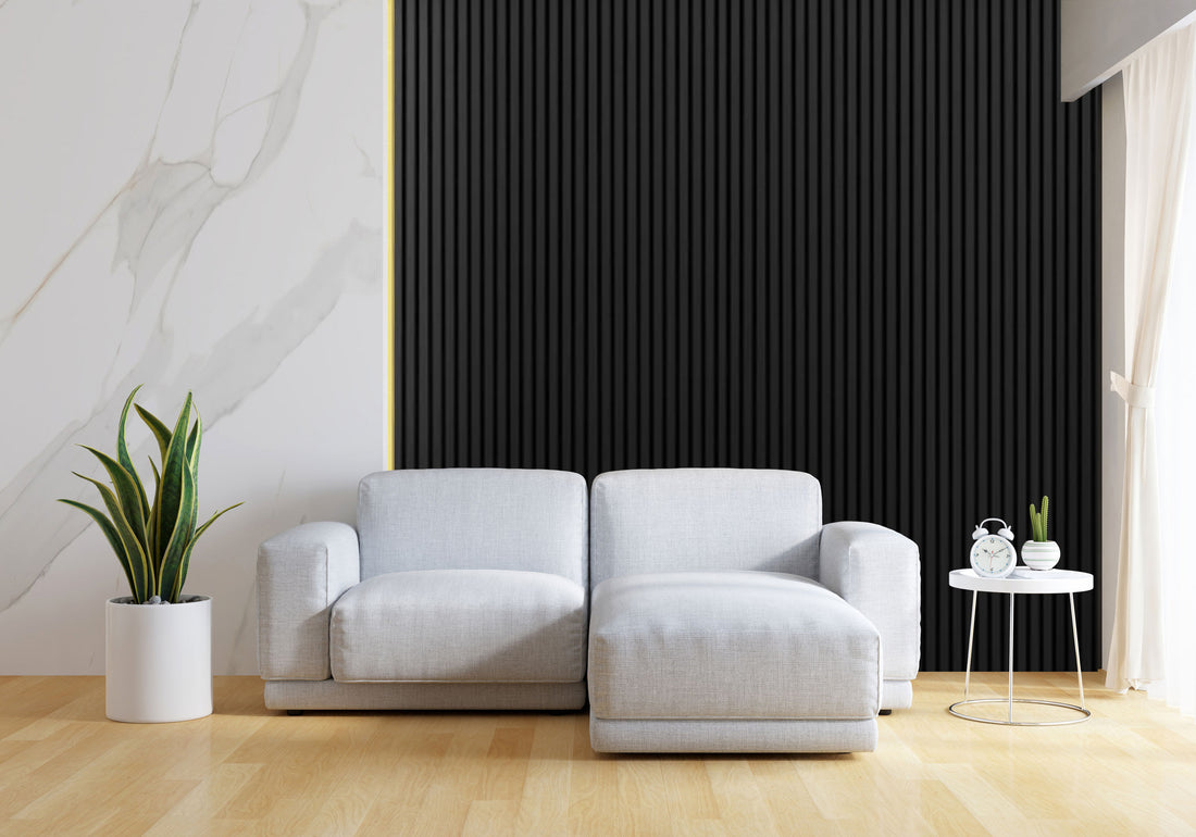 Acoustic Veneer Wall Panel in Black Oak with Black Backing 2400MM x 600MM with 35MM Slat