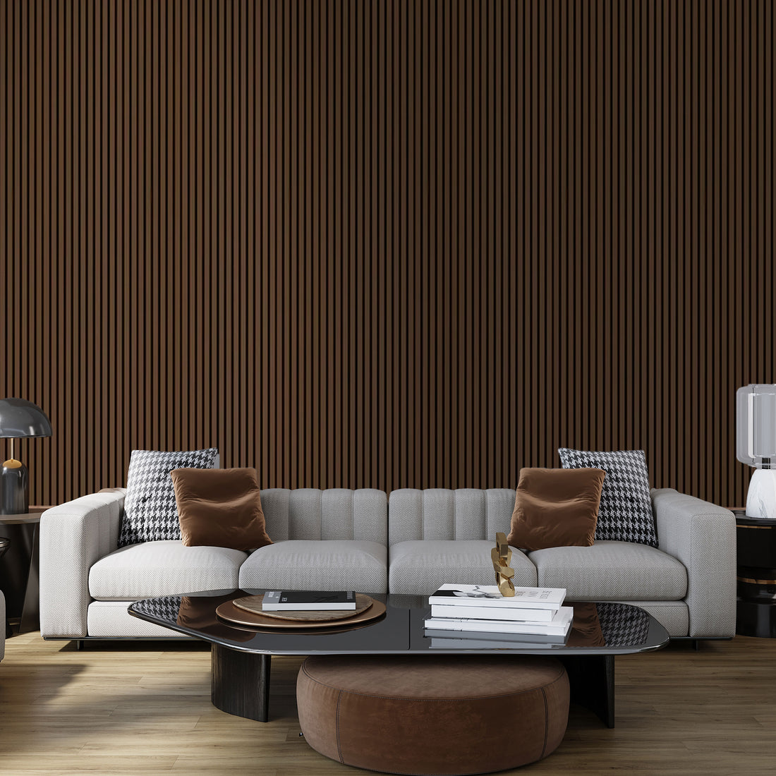 Acoustic Veneer Wall Panel in Black Walnut with Black Backing 2400MM x 600MM with 35MM Slat