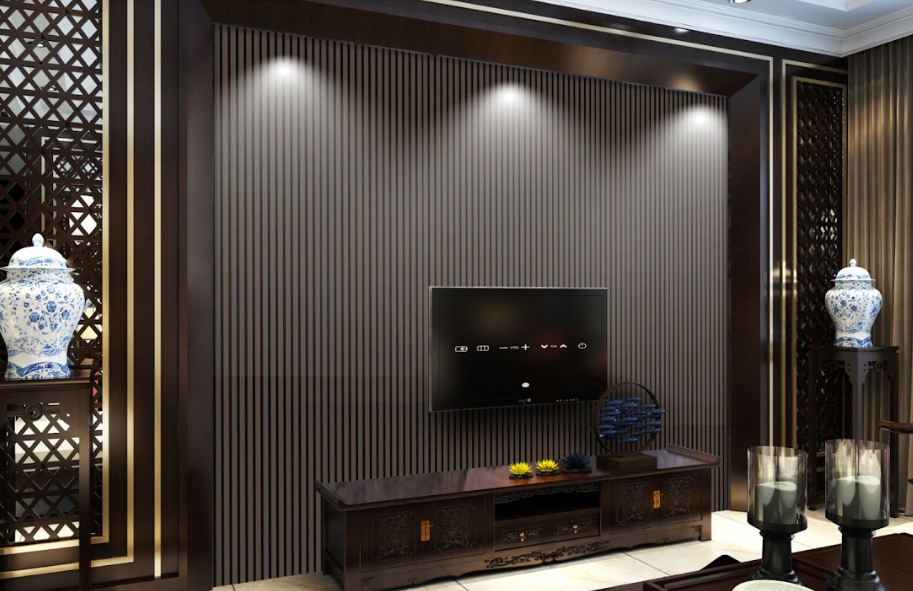 Acoustic Veneer Wall Panel in Black Walnut with Black Backing 2400MM x 600MM with 26MM Slat