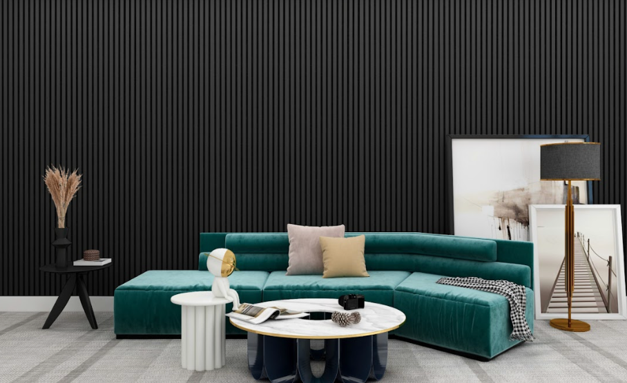 Acoustic Veneer Wall Panel in Black Oak with Black Backing 2400MM x 600MM with 35MM Slat